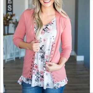 Softest cardigan in ash pink with gold hardware